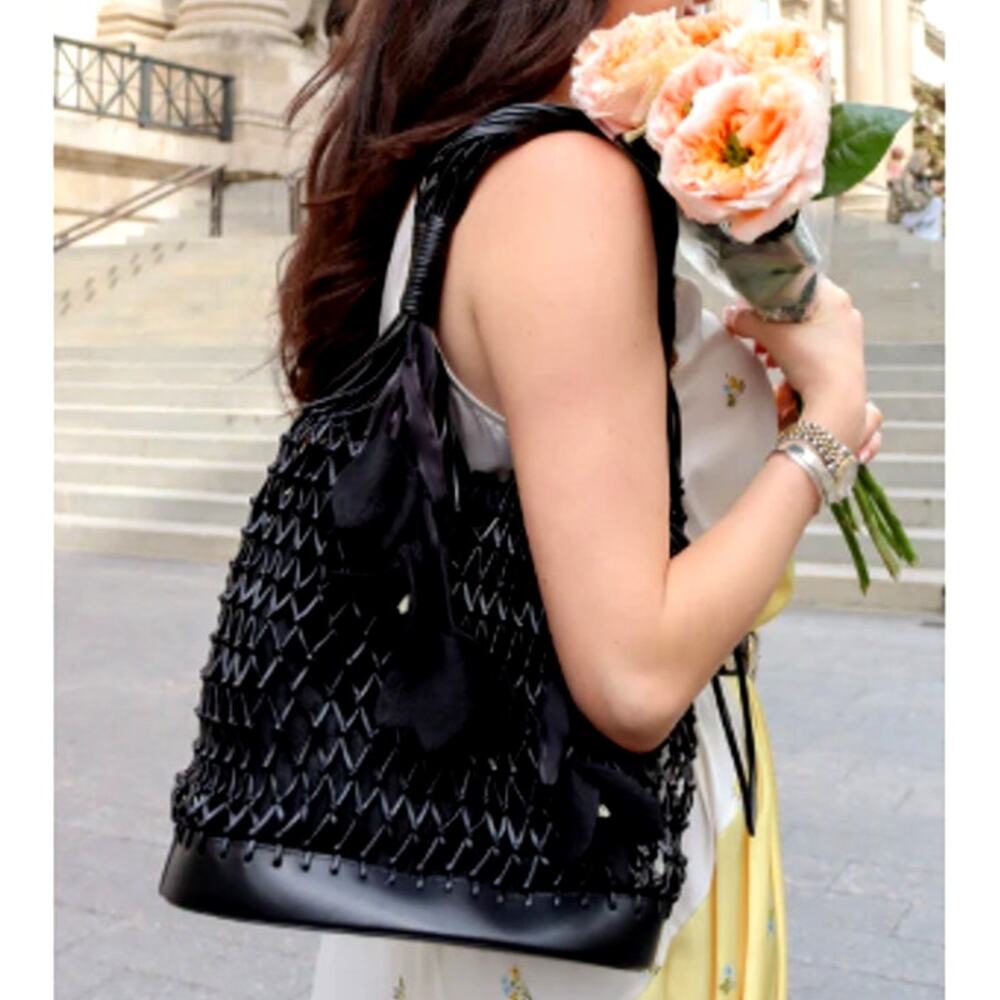 Diferdinando Noir Secret Garden Macrame Tote Bag with Removable Pouch
